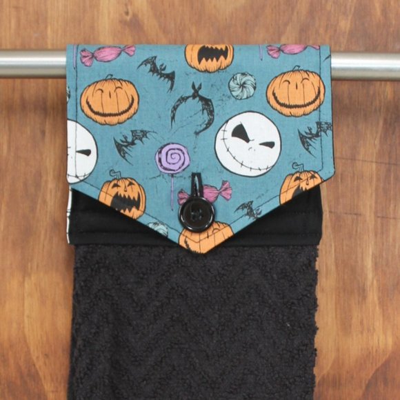 NIGHTMARE BEFORE CHRISTMAS & PUMPKIN HANDMADE HANGING KITCHEN HAND COTTON TOWEL - Picture 3 of 4
